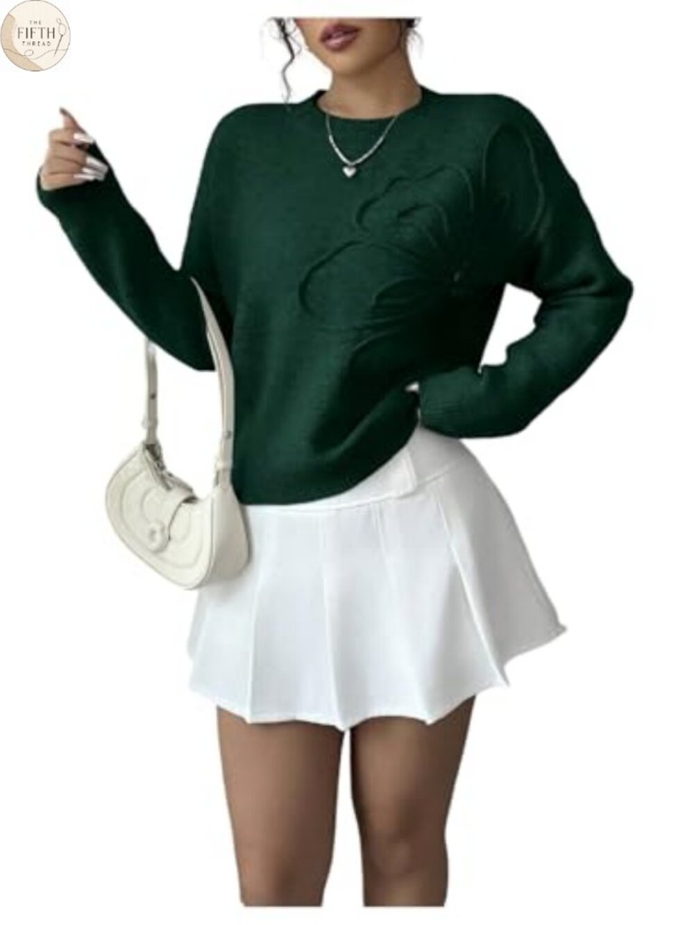 RoseSeek Women's 3D Floral Applique Knit Sweater Long Sleeve Pullover